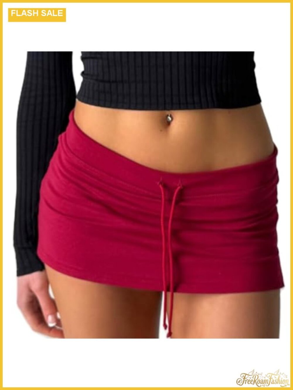 Women Y2K Drawstring Sweat Mini Skirt Low Rise Bodycon Pencil Skirt